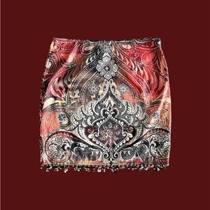 Linda Segal Women’s 8 Multicolor Pencil Skirt‎ USA Fringe Beads Shells VTG 90s